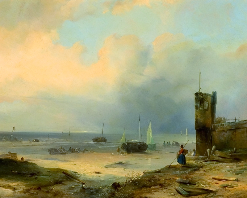    Jacobus Albertus Michaël Jacobs [1812-1879],  Łodzie rybackie przy brzegu, Archiwum galerii ARTYKWARIAT