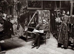 Jan Matejko w pracowni Szkoły Sztuk Pięknych w Krakowie, 1891 rok, fotografia archiwalna, źródło: Muzeum Narodowe w Krakowie