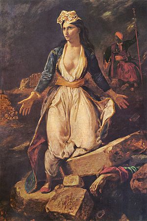 Eugène Delacroix, Grecja na ruinach Mesolongi, 1826,  Musée des Beaux-Arts de Bordeaux