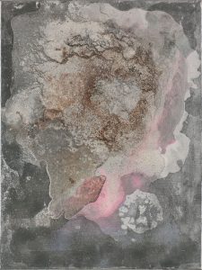 Izabela Chamczyk, „Ukryte”, 2014, akryl, sprej, farba magnetyczna, krystalizacja soli, rdza, płótno, 61 x 46 cm, Jacek Rojkowski, materiały prasowe Galerii Bielskiej BWA