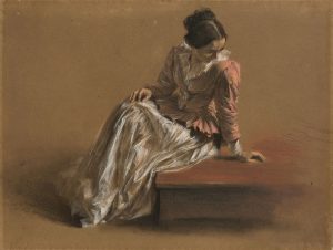 Adolph Menzel, "Emilie Menzel w czerwonej bluzce", pastel, ok. 1850, źródło: Villa Grisebach