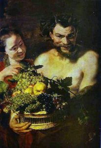 Jacob Jordaens, Satyr i dziewczyna z koszem owoców