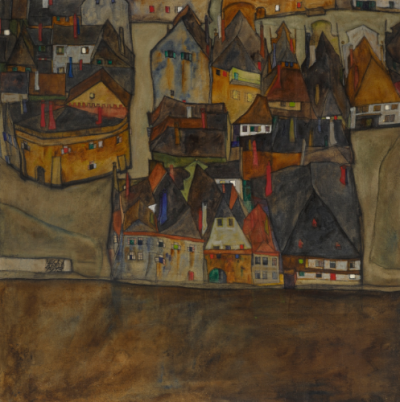 Egon Schiele, Dämmernde Stadt (Die Kleine Stadt II), 1913; źr: Sotheby's - rynekisztuka.pl