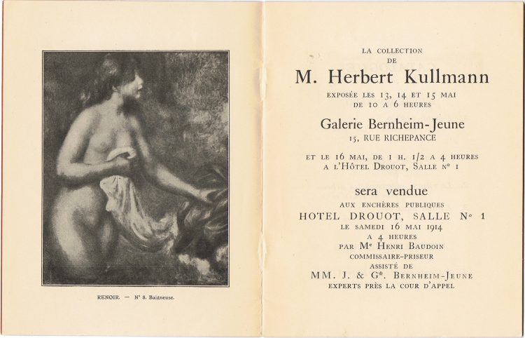 Okładka katalogu do aukcji z 1914, na zdj. Auguste Renoir Baigneuse z 1895 roku