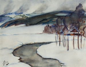 Julian Fałat, "Pejzaż zimowy z Bystrej", Źródło: Muzeum w Bielsku Białej