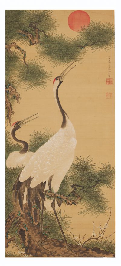 ITO JAKUCHU (1716-1800) Pair of Cranes and the Rising Sun